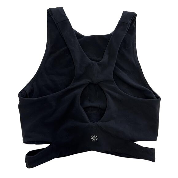 Athleta Sports Bra Womens XS Black High Neck Racerback Cutout Wrap Hem Crop Top - Picture 2 of 5